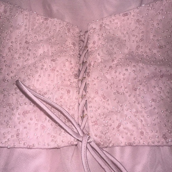 Oh Polly Rosette Embellished Corset Tulle Midi Dress in Blush Pink - Picture 7 of 8